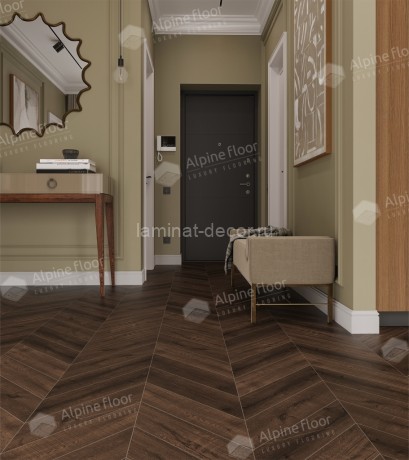 Заказать Каменно-полимерный ламинат SPC Alpine Floor Chevron Alpine ECO 18-12 Дуб Мокка Chevron замок 4V-Groove фаска 600х127х5 мм 43 класс упаковка 1.6764 м2 16 кг 