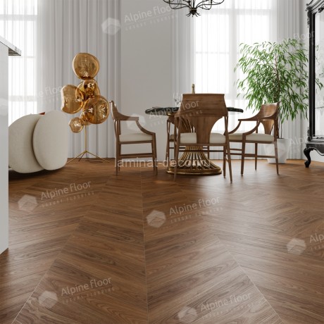 Заказать Каменно-полимерный ламинат SPC Alpine Floor Chevron Alpine ECO 18-22 Орех Нойер Chevron замок 4V-Groove фаска 600х127х5 мм 43 класс упаковка 1.6764 м2 16 кг 